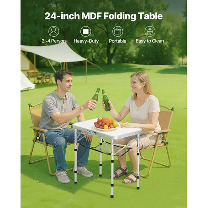 Folding Camping Table, Adjustable Height Portable Side Tables, Aluminum MDF Beach Table with Mesh Layer, Carrying Handle, Lightweight Compact for Outdoor Picnic BBQ Cooking, 24x16in, Silver - Image 2