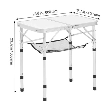 Folding Camping Table, Adjustable Height Portable Side Tables, Aluminum MDF Beach Table with Mesh Layer, Carrying Handle, Lightweight Compact for Outdoor Picnic BBQ Cooking, 24x16in, Silver - Image 8