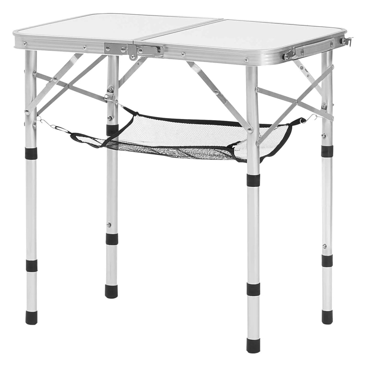 Folding Camping Table, Adjustable Height Portable Side Tables, Aluminum MDF Beach Table with Mesh Layer, Carrying Handle, Lightweight Compact for Outdoor Picnic BBQ Cooking, 24x16in, Silver - Image 9