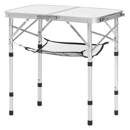 Folding Camping Table, Adjustable Height Portable Side Tables, Aluminum MDF Beach Table with Mesh Layer, Carrying Handle, Lightweight Compact for Outdoor Picnic BBQ Cooking, 24x16in, Silver - Image 9