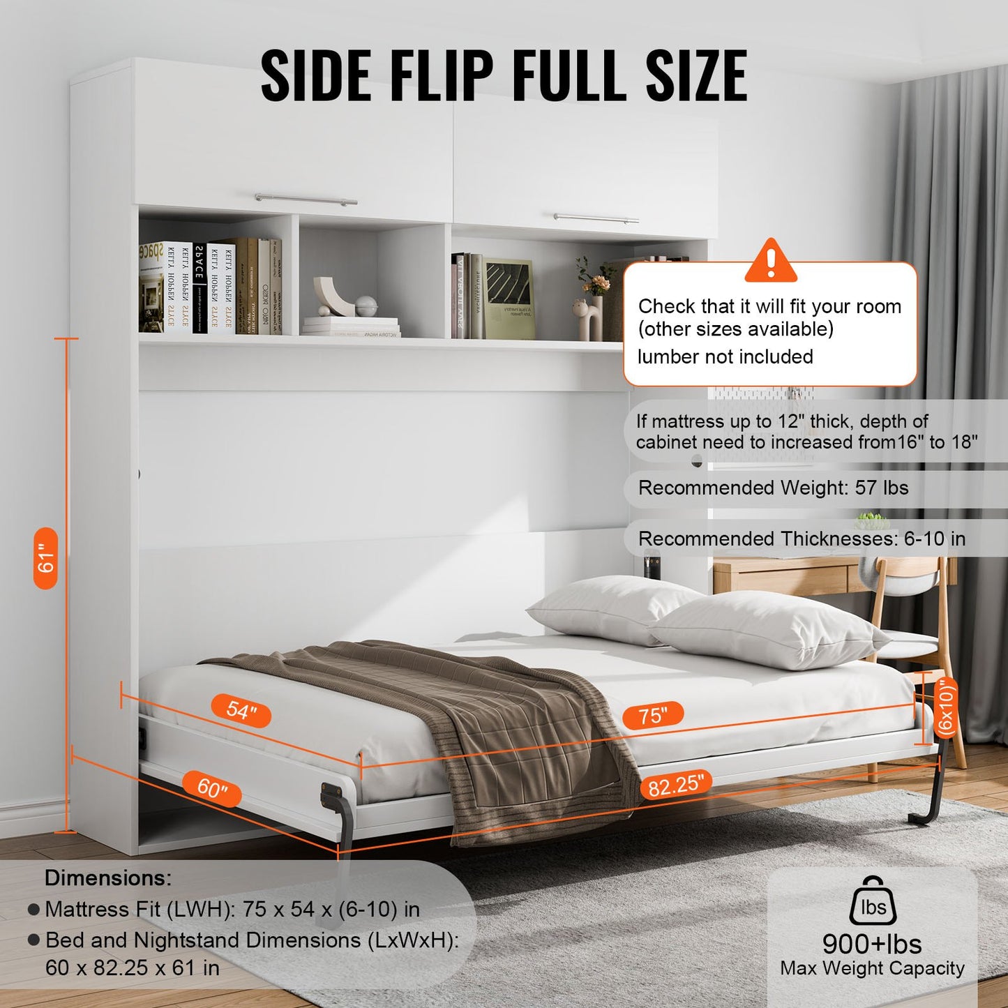 Murphy Bed Kit, Full Size, Deluxe DIY Wall Bed Mechanical Hardware Kit, Pneumatic Lever Heavy Duty Bed Frame Support, Folding Cabinet Wall Bed Space Saving Design for Guestroom, Easy to Build - Image 2
