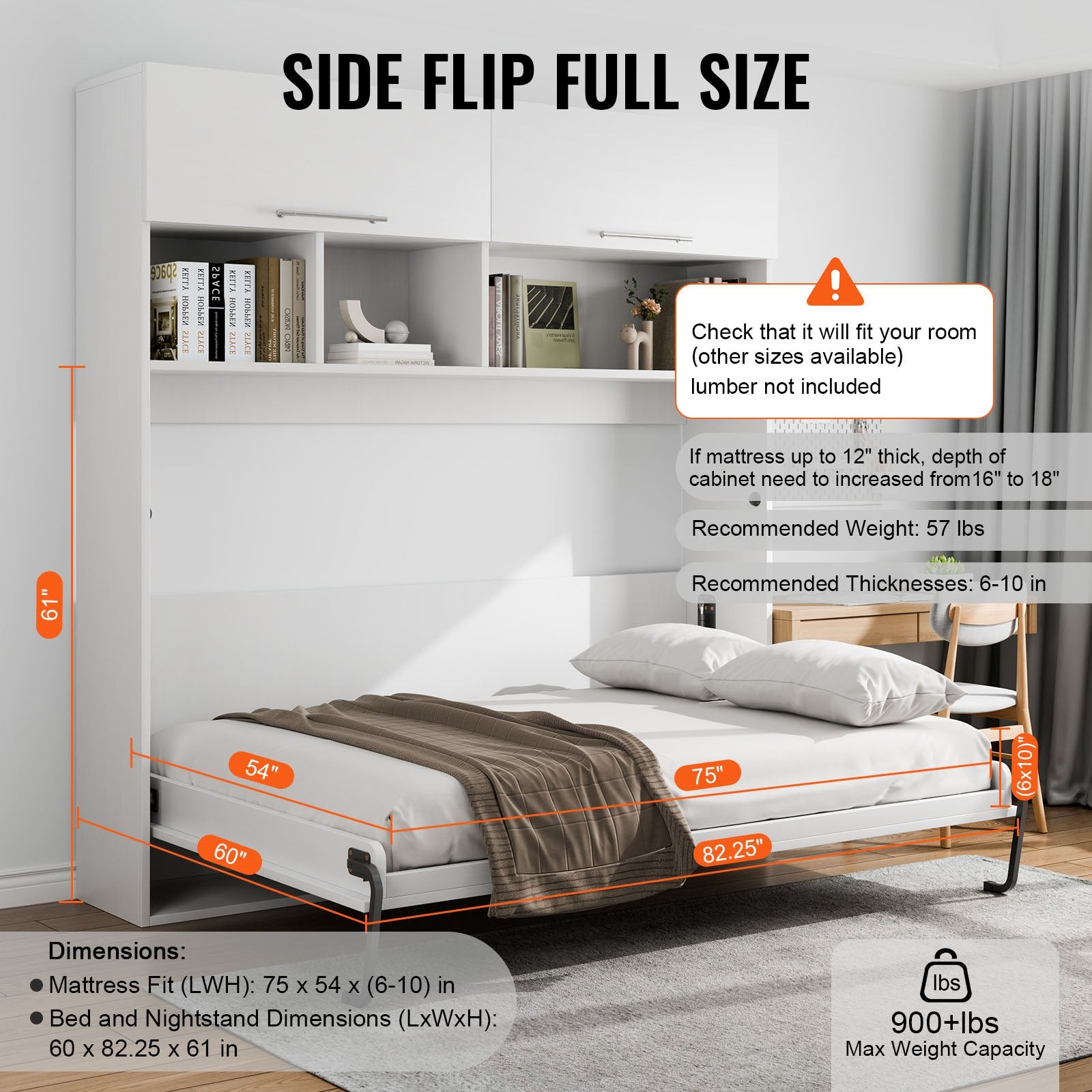 Murphy Bed Kit, Full Size, Deluxe DIY Wall Bed Mechanical Hardware Kit, Pneumatic Lever Heavy Duty Bed Frame Support, Folding Cabinet Wall Bed Space Saving Design for Guestroom, Easy to Build - Image 2
