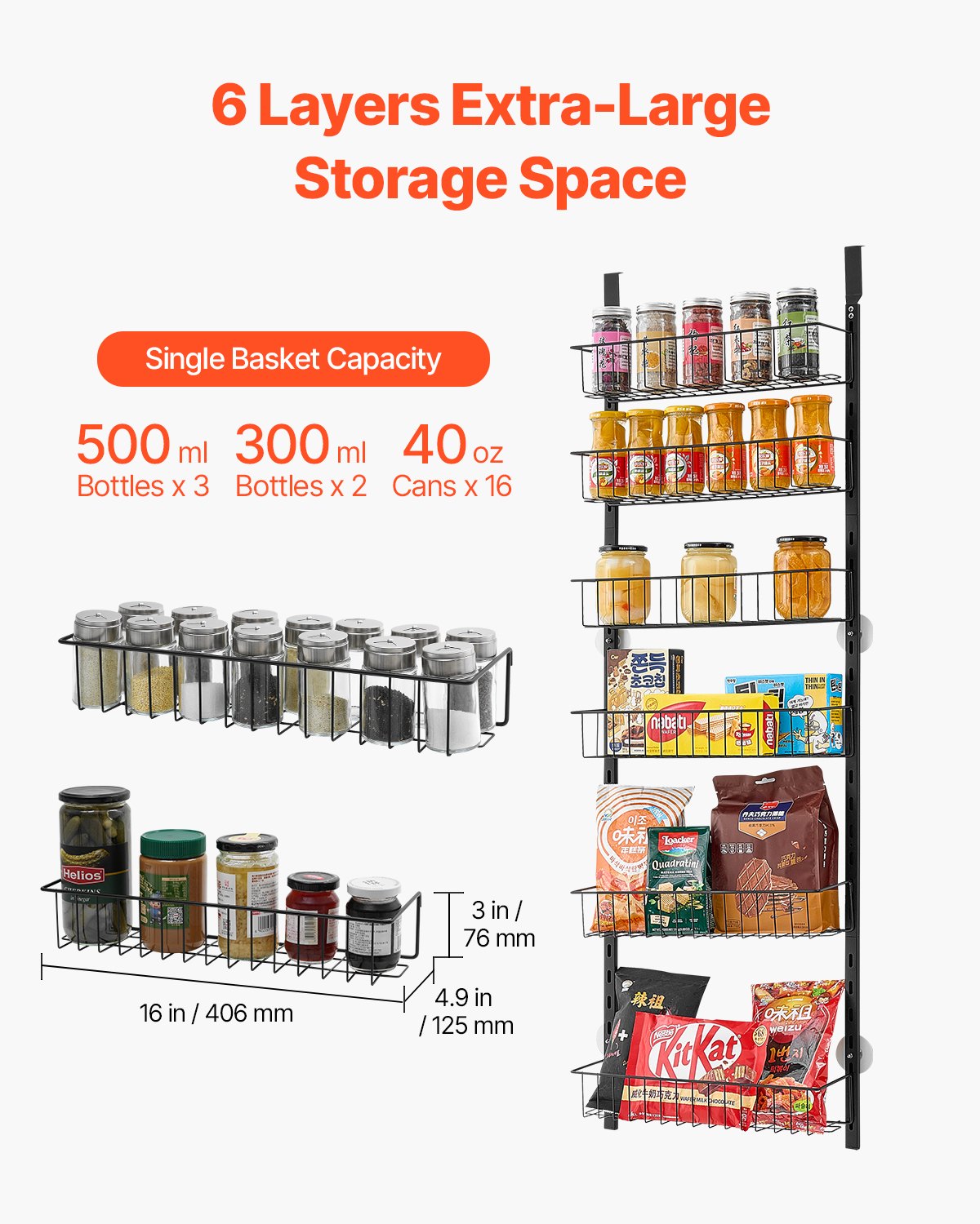 Over the Door Pantry Organizer, 6-Tier Pantry Organization and Storage, Heavy-Duty Steel Hanging Spice Rack, Adjustable Wall Seasoning Shelves, for Home Kitchen Laundry Room Bathroom, Black - Image 5