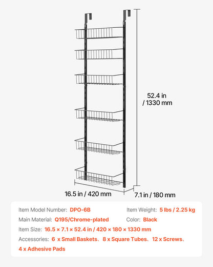 Over the Door Pantry Organizer, 6-Tier Pantry Organization and Storage, Heavy-Duty Steel Hanging Spice Rack, Adjustable Wall Seasoning Shelves, for Home Kitchen Laundry Room Bathroom, Black - Image 7