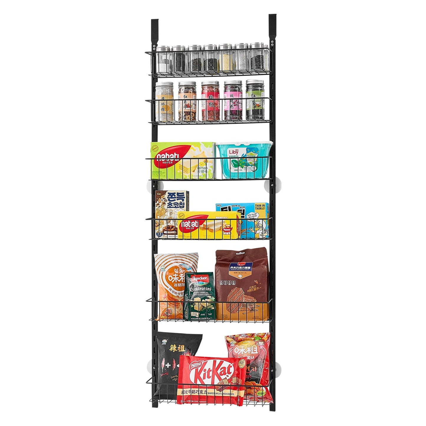 Over the Door Pantry Organizer, 6-Tier Pantry Organization and Storage, Heavy-Duty Steel Hanging Spice Rack, Adjustable Wall Seasoning Shelves, for Home Kitchen Laundry Room Bathroom, Black - Image 9