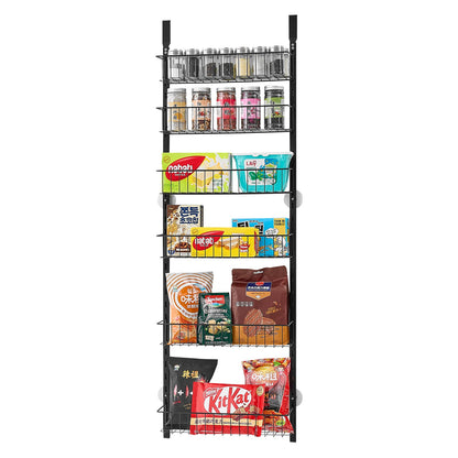 Over the Door Pantry Organizer, 6-Tier Pantry Organization and Storage, Heavy-Duty Steel Hanging Spice Rack, Adjustable Wall Seasoning Shelves, for Home Kitchen Laundry Room Bathroom, Black - Image 9