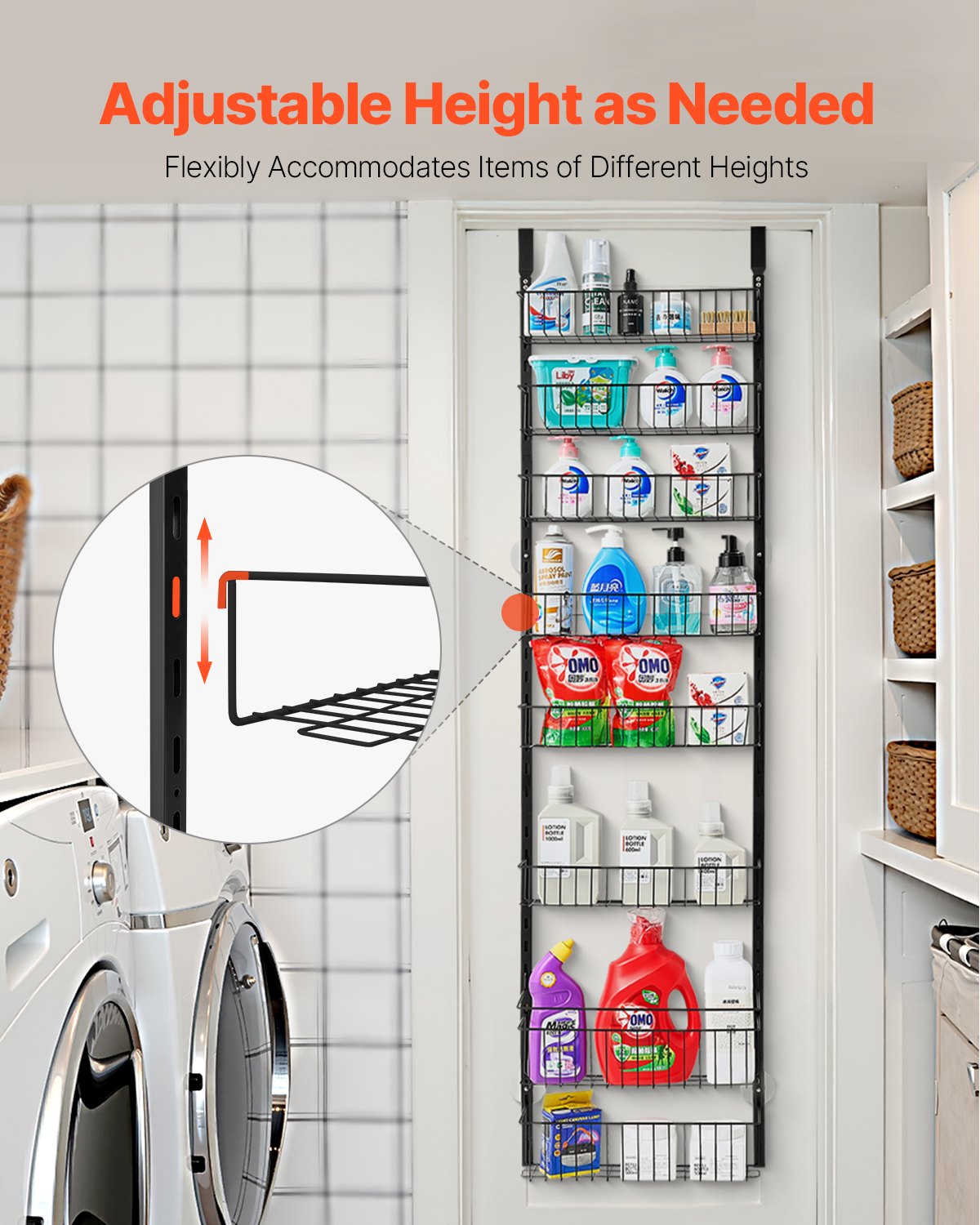 8-Tier Over the Door Pantry Organizer Hanging Storage Rack Adjustable - Image 3