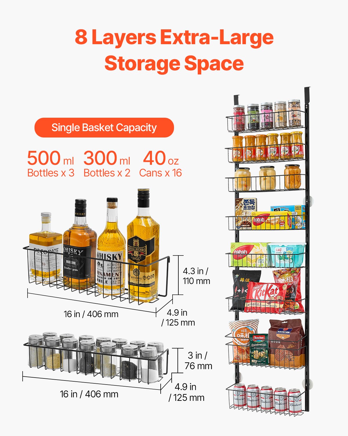 8-Tier Over the Door Pantry Organizer Hanging Storage Rack Adjustable - Image 5