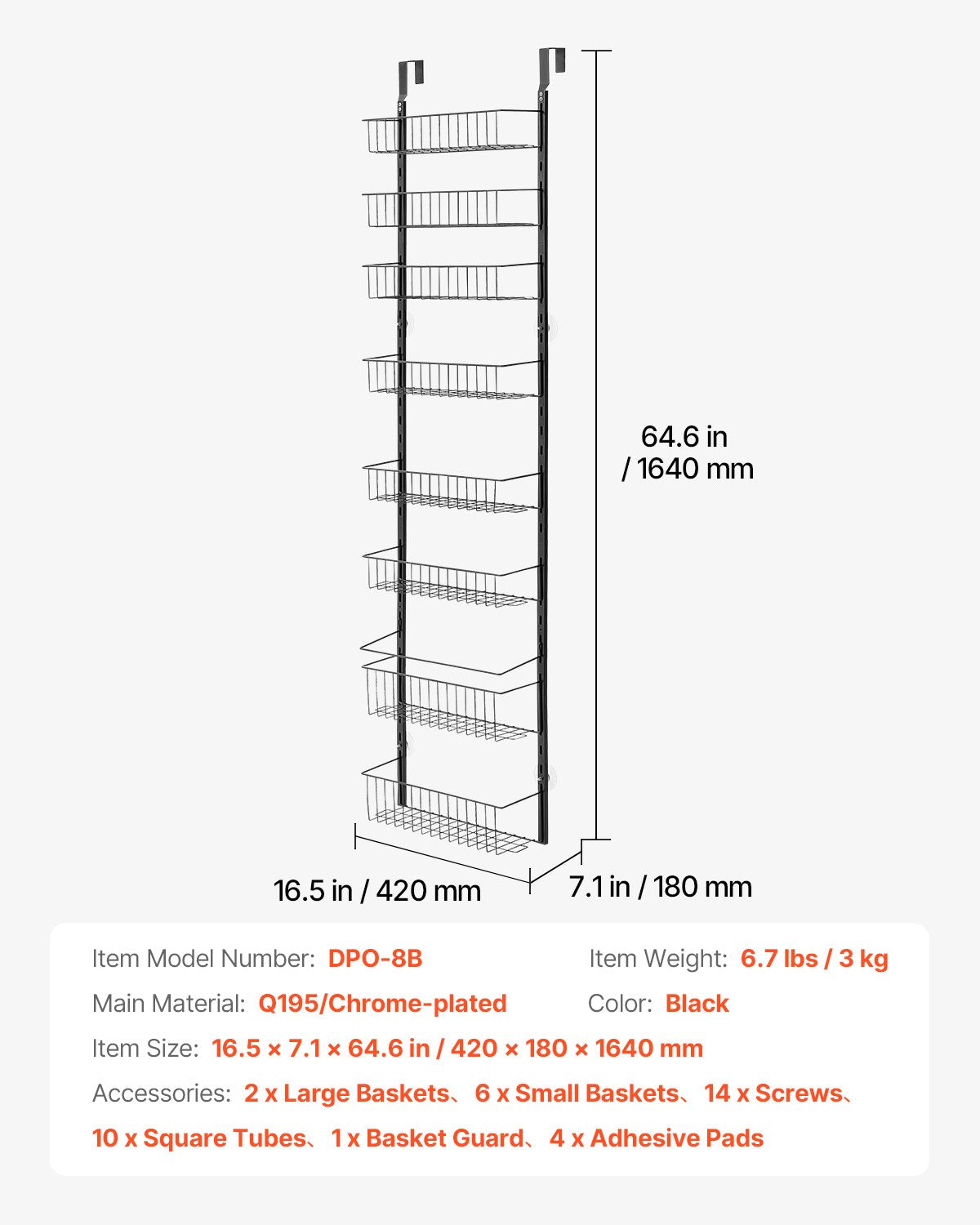 8-Tier Over the Door Pantry Organizer Hanging Storage Rack Adjustable - Image 7