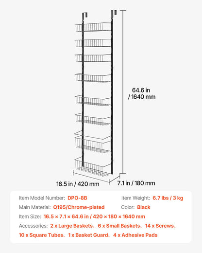 8-Tier Over the Door Pantry Organizer Hanging Storage Rack Adjustable - Image 7