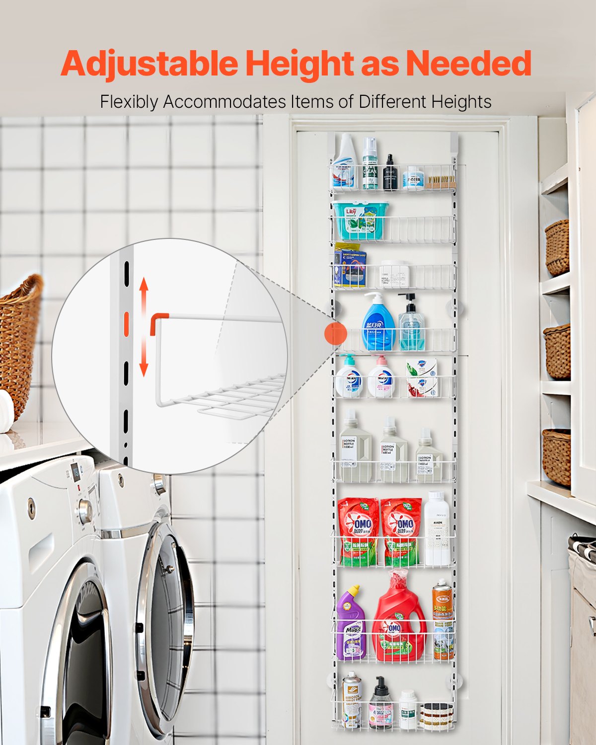 Over the Door Pantry Organizer, 9-Tier Pantry Organization and Storage, Heavy-Duty Steel Hanging Spice Rack, Adjustable Wall Seasoning Shelves, for Home Kitchen Laundry Room Bathroom, White - Image 3