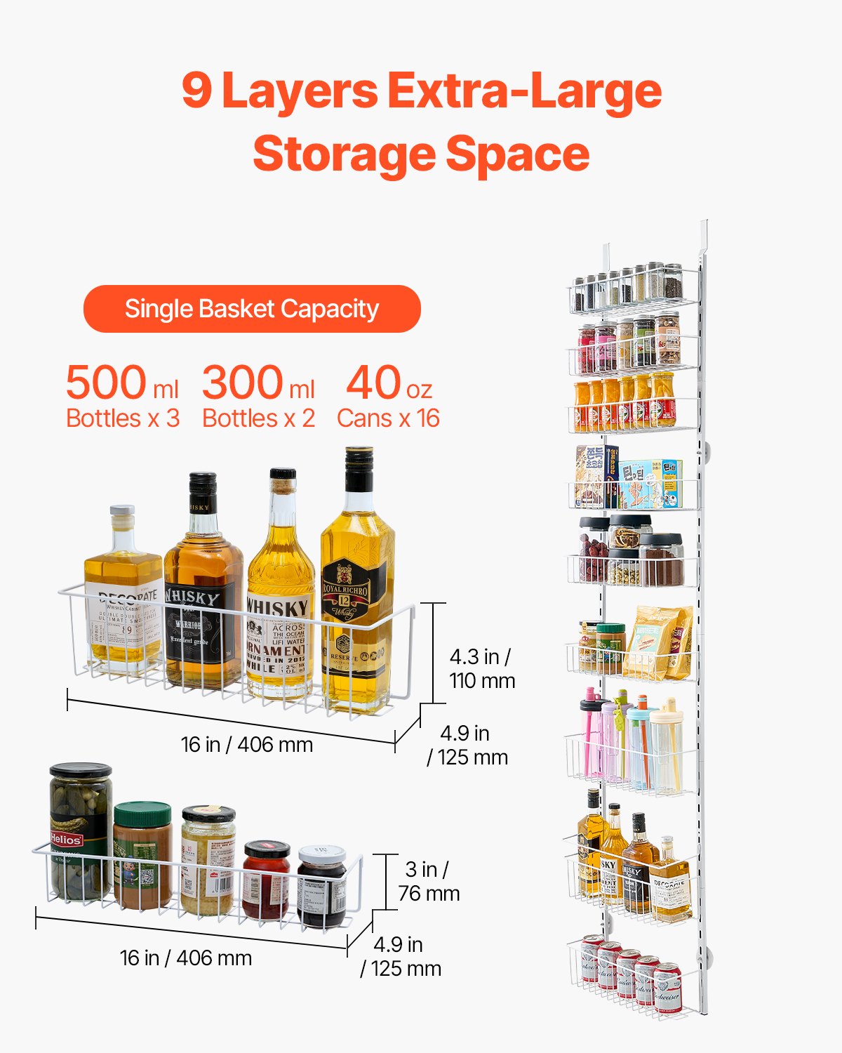 Over the Door Pantry Organizer, 9-Tier Pantry Organization and Storage, Heavy-Duty Steel Hanging Spice Rack, Adjustable Wall Seasoning Shelves, for Home Kitchen Laundry Room Bathroom, White - Image 5