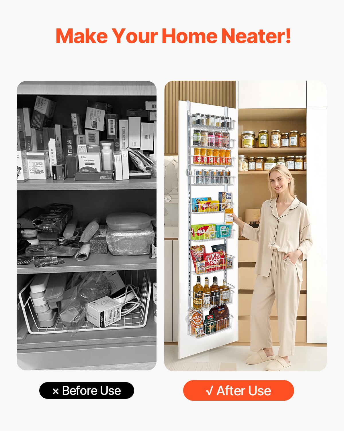Over the Door Pantry Organizer, 9-Tier Pantry Organization and Storage, Heavy-Duty Steel Hanging Spice Rack, Adjustable Wall Seasoning Shelves, for Home Kitchen Laundry Room Bathroom, White - Image 6