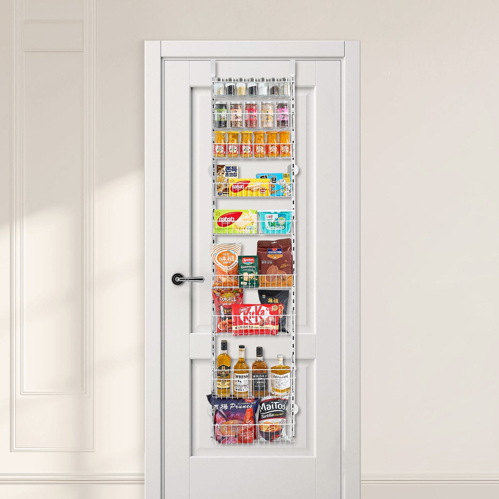 Over the Door Pantry Organizer, 9-Tier Pantry Organization and Storage, Heavy-Duty Steel Hanging Spice Rack, Adjustable Wall Seasoning Shelves, for Home Kitchen Laundry Room Bathroom, White - Image 8