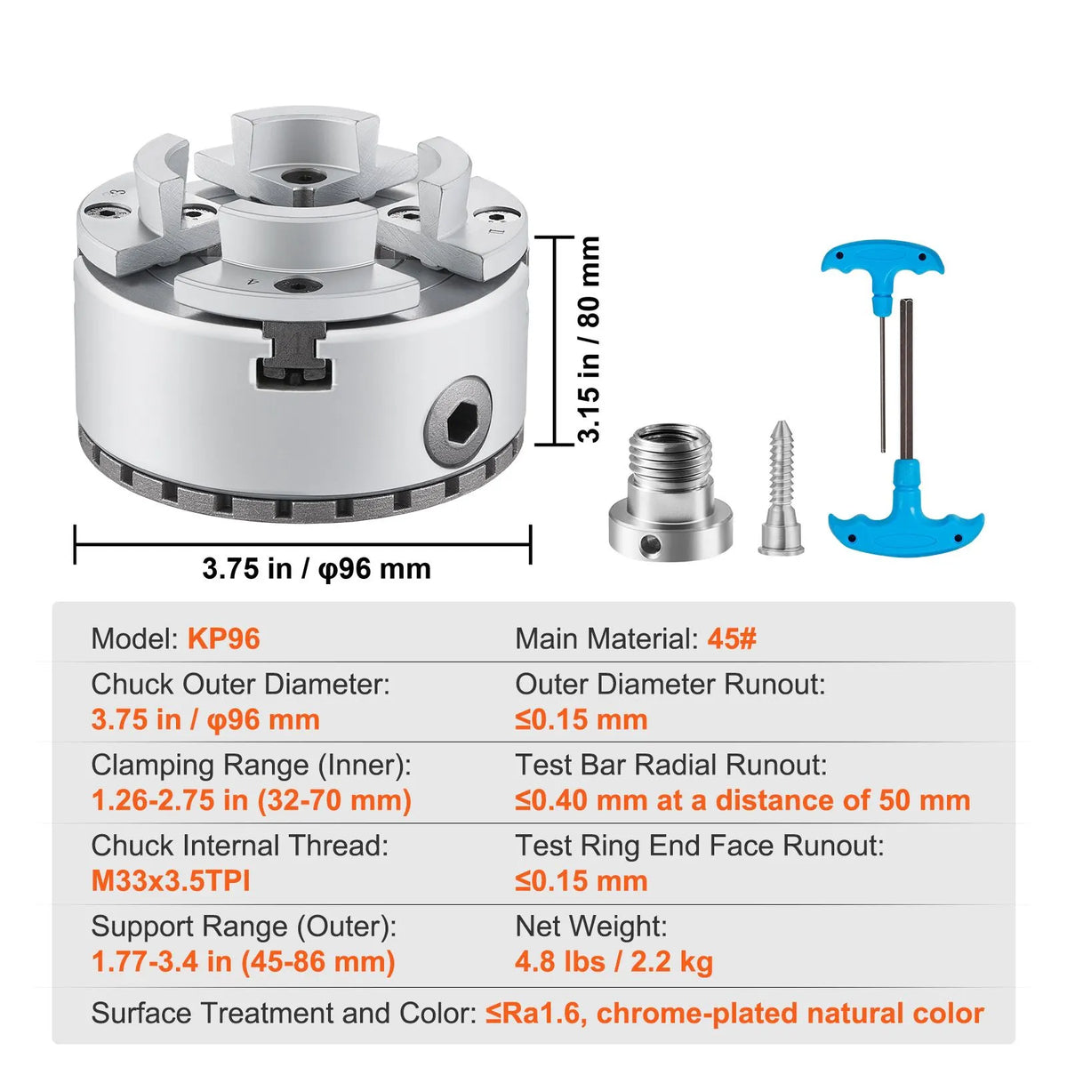KP96 Lathe Chuck, 4-Jaw 96 mm Diameter, Metal Lathe Chuck Turning Machine Accessories, Self-centering Tool, for Lathe, Precision Machining, Grinding Machines, Milling Machines - Image 7