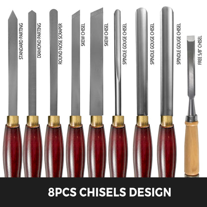 Woodworking Lathe Chisel Set 8 Piece Set Lathe Chisel HSS Steel Blades Wood Turning Tools Wooden Case for Storage for Wood Carving Root Carving Furniture Carving Lathes Red - Image 3