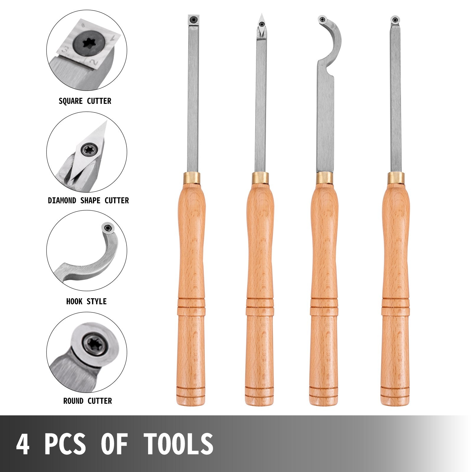 Wood Turning Tools for Lathe 4 PCS Set, Carbide Lathe Tools with Diamond Shape, Round, Square Cutters, Turning Lathe Chisels with Comfortable Grip Handles Lathe Tools for Craft DIY Hobbyists - Image 2