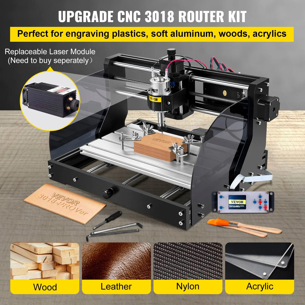 Cnc 3018 Pro 10000RPM Cnc 3018 300×180×45mm Cnc Machine GRBL Control Mini Laser Engraver with Offline Controller 3 Axis laser engraving machine for Carving Milling Plastic Acrylic PVC - Image 2