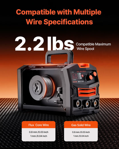 MIG Welder, 130A Synergic Mig Welding Machine, 2-in-1 Gas MIG/Gasless Flux Core MIG Multi-Process Welder Machine, Portable Mig Welder with IGBT Inverter Technology & Digital Display Screen - Image 6