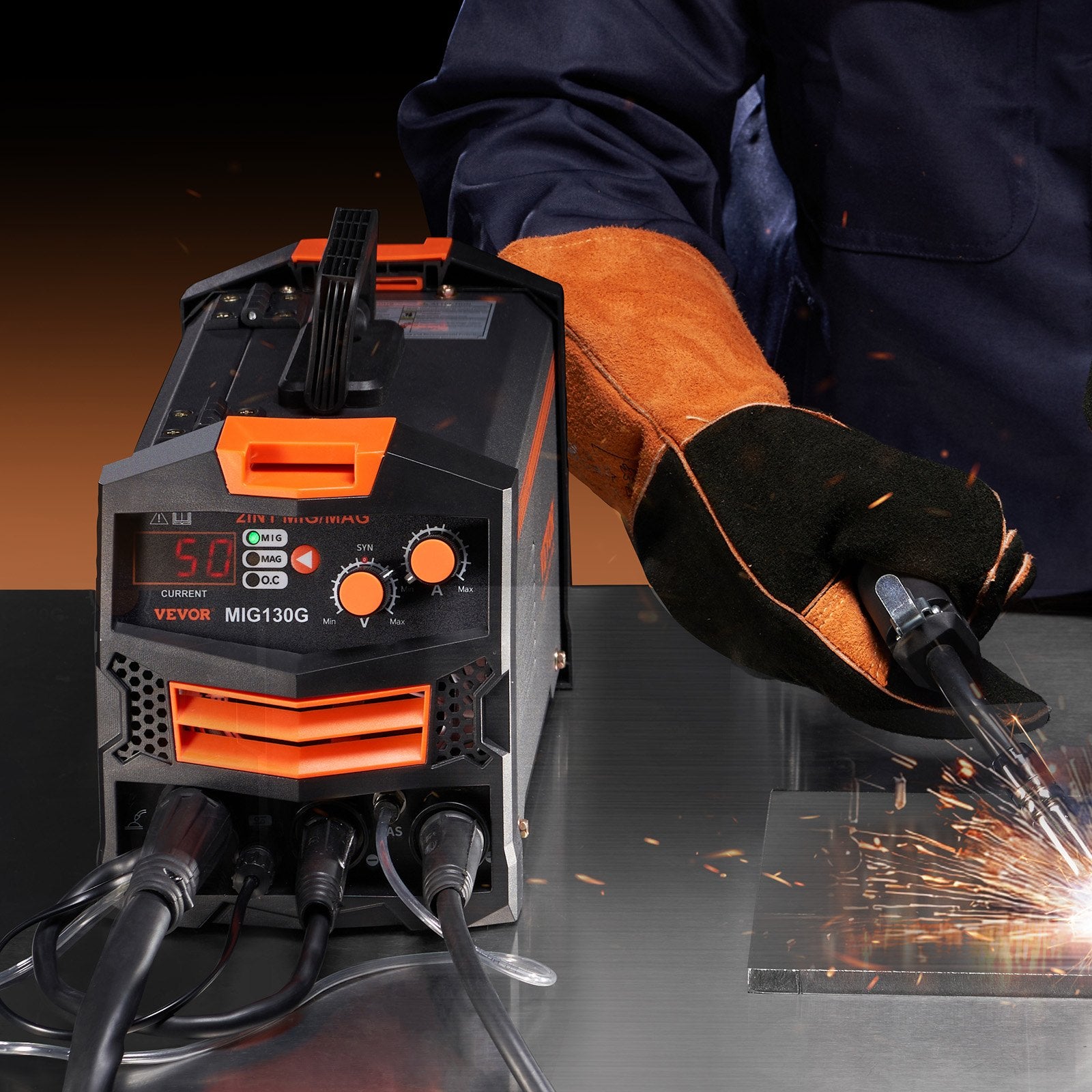 MIG Welder, 130A Synergic Mig Welding Machine, 2-in-1 Gas MIG/Gasless Flux Core MIG Multi-Process Welder Machine, Portable Mig Welder with IGBT Inverter Technology & Digital Display Screen - Image 8