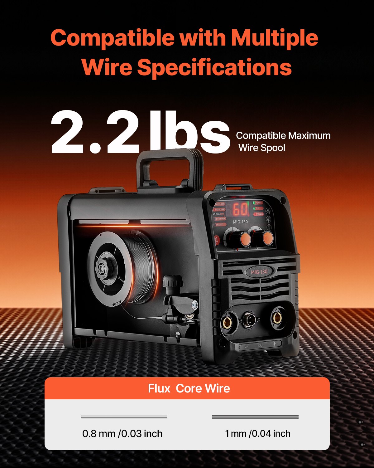 MIG Welder, 130Amp Synergic Mig Welding Machine, 3-in-1 Flux Core MIG/Stick/Lift TIG Multi-Process Welder Machine, Portable Mig Welder with IGBT Inverter Technology & Digital Display Screen - Image 6