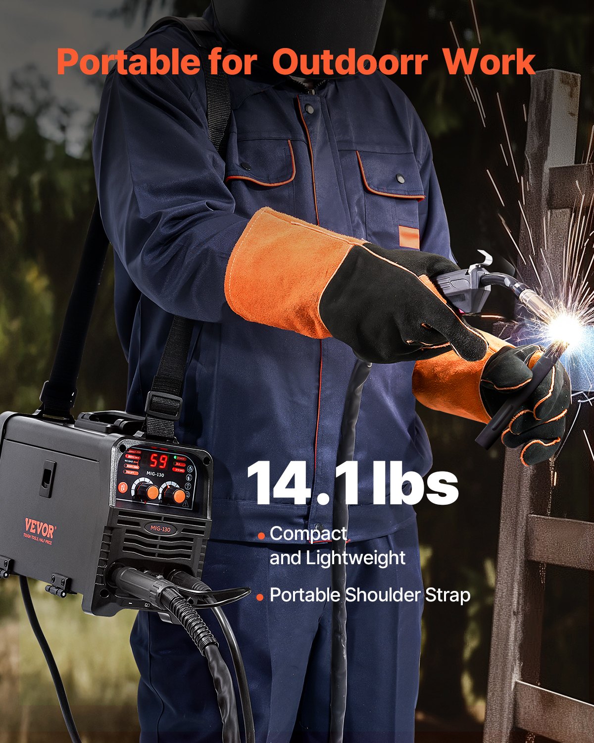 MIG Welder, 130Amp Synergic Mig Welding Machine, 3-in-1 Flux Core MIG/Stick/Lift TIG Multi-Process Welder Machine, Portable Mig Welder with IGBT Inverter Technology & Digital Display Screen - Image 7