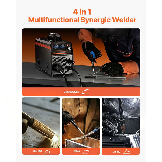 MIG Welder, 160A Synergic Mig Welding Machine, 4-in-1 Gas MIG/Flux Core MIG/Stick/Lift TIG Multi-Process Welder Machine with IGBT Inverter Technology and LCD Screen Display - Image 2
