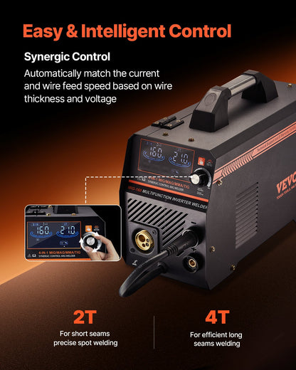 MIG Welder, 160A Synergic Mig Welding Machine, 4-in-1 Gas MIG/Flux Core MIG/Stick/Lift TIG Multi-Process Welder Machine with IGBT Inverter Technology and LCD Screen Display - Image 4