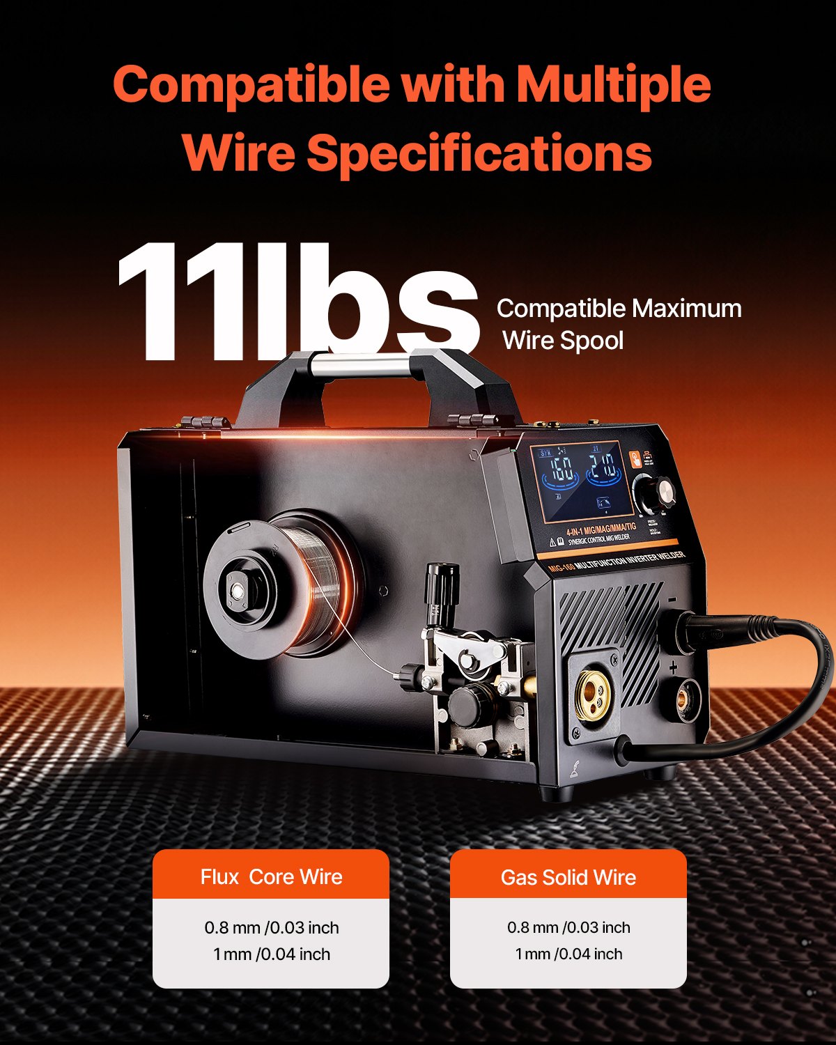 MIG Welder, 160A Synergic Mig Welding Machine, 4-in-1 Gas MIG/Flux Core MIG/Stick/Lift TIG Multi-Process Welder Machine with IGBT Inverter Technology and LCD Screen Display - Image 6