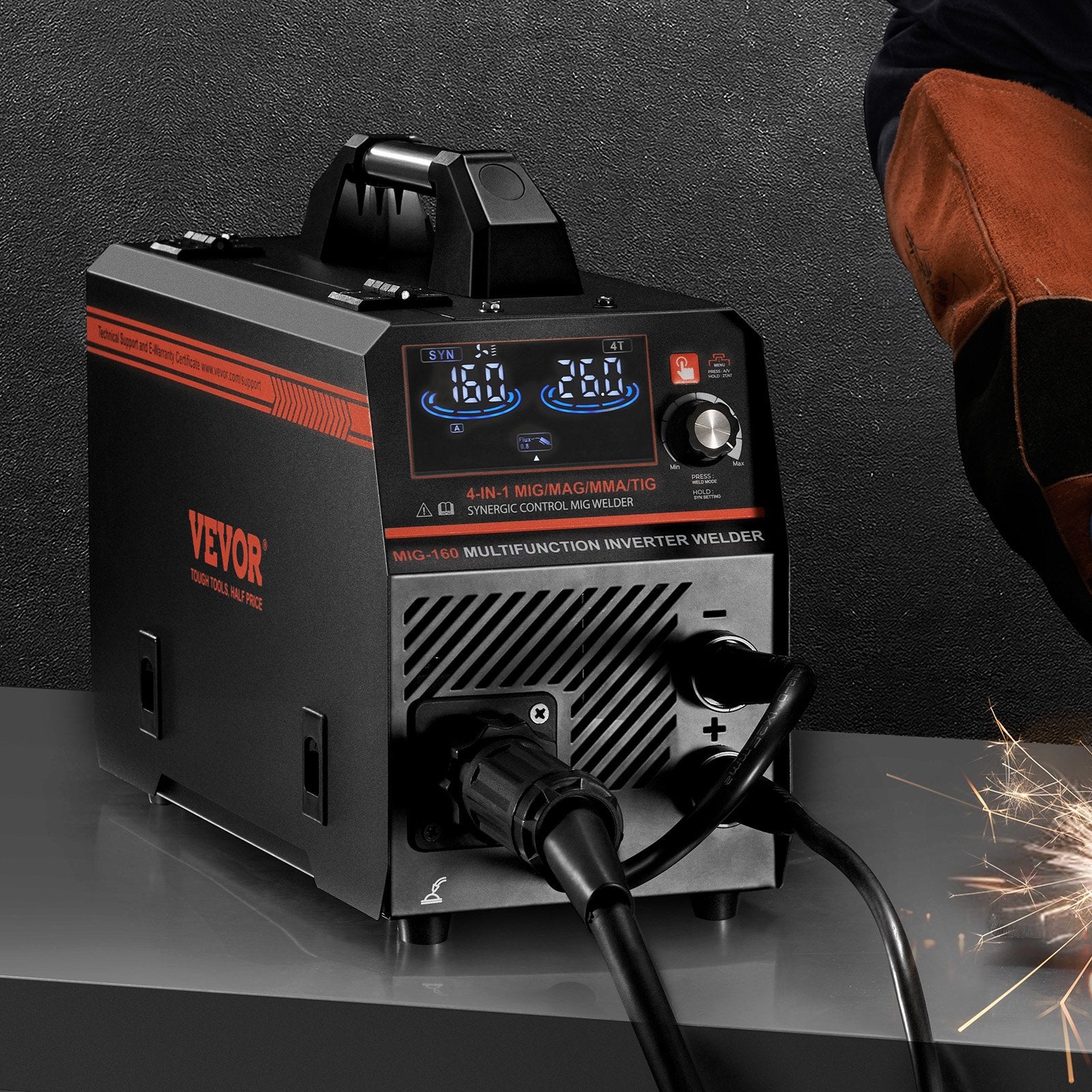 MIG Welder, 160A Synergic Mig Welding Machine, 4-in-1 Gas MIG/Flux Core MIG/Stick/Lift TIG Multi-Process Welder Machine with IGBT Inverter Technology and LCD Screen Display - Image 8