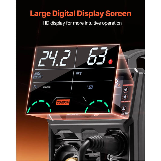 Pro MIG Welder, 200Amp Pluse Mig Welding Machine, 5-in-1 Synergic Welder Machine MIG Pluse/Gas MIG/Flux Core MIG/Stick/Lift TIG with IGBT Inverter Technology and LCD Screen Display - Image 5