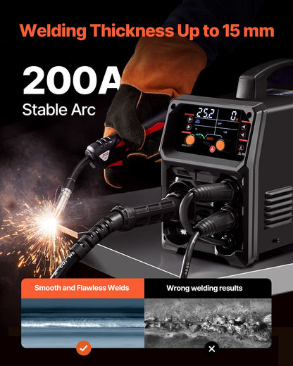Pro MIG Welder, 200Amp Pluse Mig Welding Machine, 5-in-1 Synergic Welder Machine MIG Pluse/Gas MIG/Flux Core MIG/Stick/Lift TIG with IGBT Inverter Technology and LCD Screen Display - Image 3