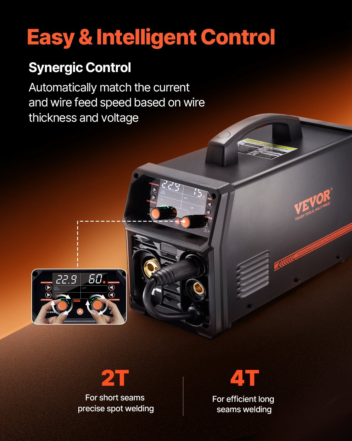 Pro MIG Welder, 200Amp Pluse Mig Welding Machine, 5-in-1 Synergic Welder Machine MIG Pluse/Gas MIG/Flux Core MIG/Stick/Lift TIG with IGBT Inverter Technology and LCD Screen Display - Image 4