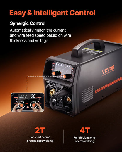 Pro MIG Welder, 200Amp Pluse Mig Welding Machine, 5-in-1 Synergic Welder Machine MIG Pluse/Gas MIG/Flux Core MIG/Stick/Lift TIG with IGBT Inverter Technology and LCD Screen Display - Image 4