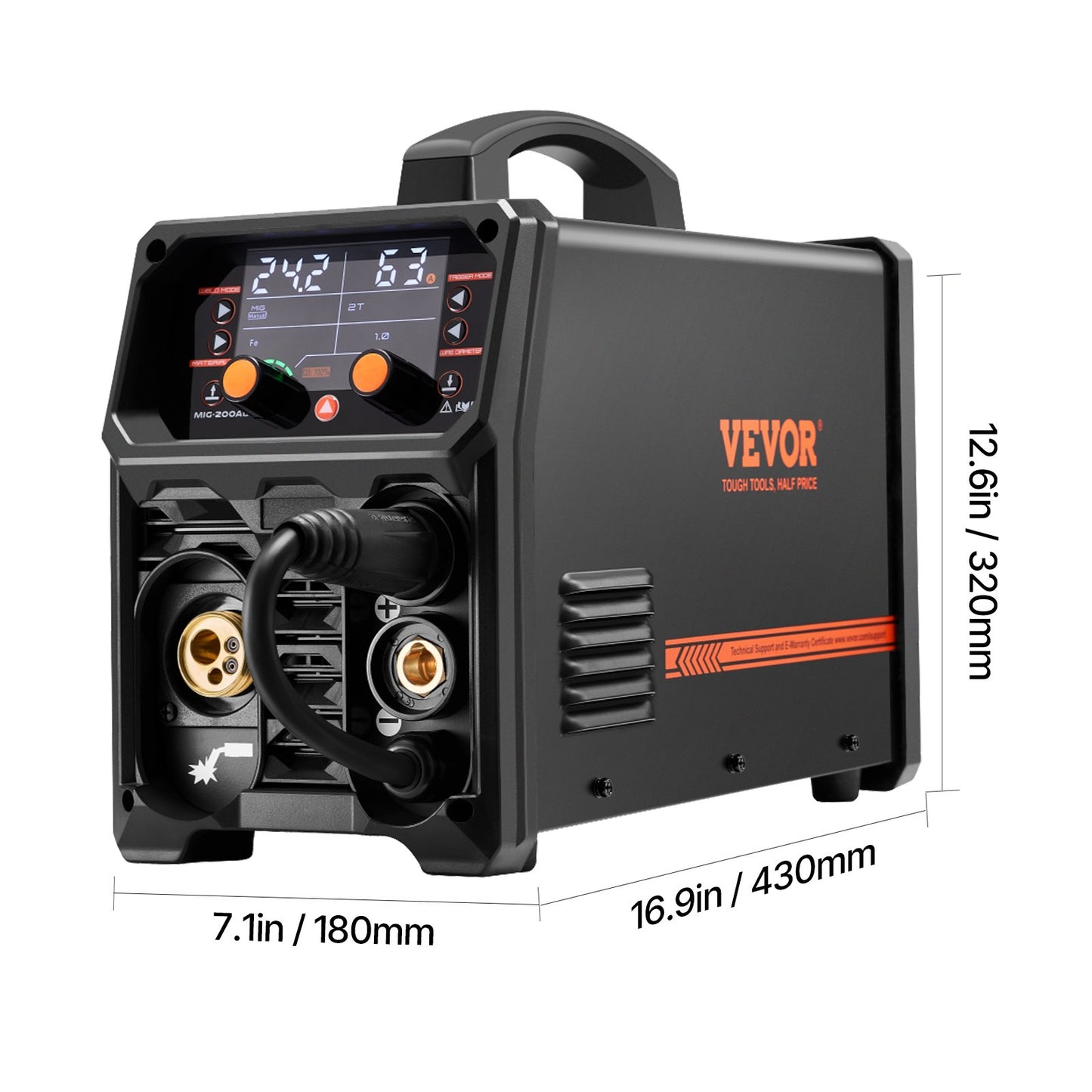 Pro MIG Welder, 200Amp Pluse Mig Welding Machine, 5-in-1 Synergic Welder Machine MIG Pluse/Gas MIG/Flux Core MIG/Stick/Lift TIG with IGBT Inverter Technology and LCD Screen Display - Image 9