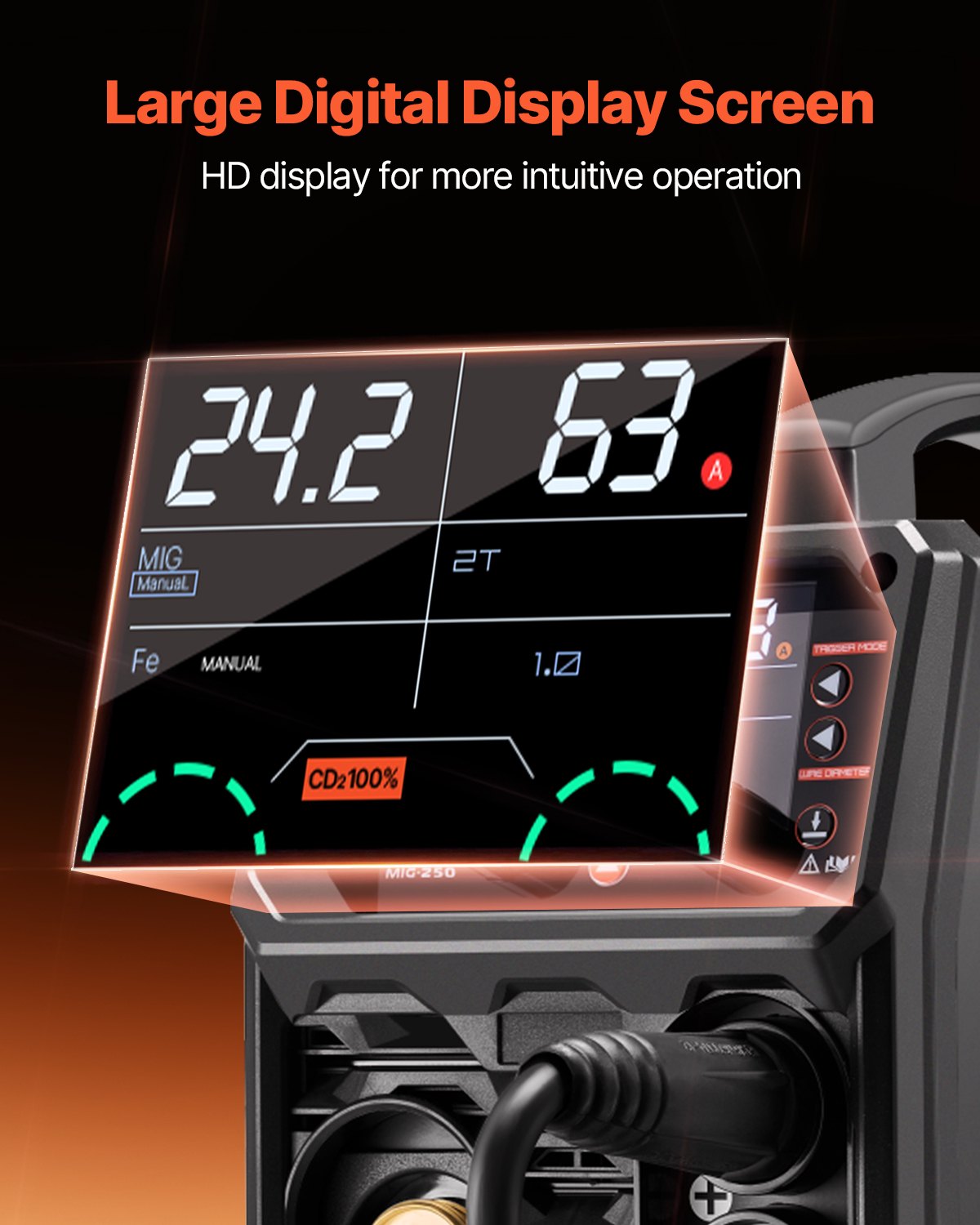 Pro MIG Welder, 250Amp Pluse Mig Welding Machine, 5-in-1 Synergic Welder Machine MIG Pluse/Gas MIG/Flux Core MIG/Stick/Lift TIG with IGBT Inverter Technology and LCD Screen Display - Image 5