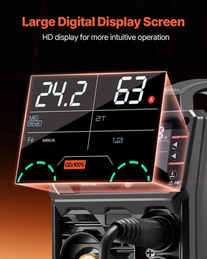 Pro MIG Welder, 250Amp Pluse Mig Welding Machine, 5-in-1 Synergic Welder Machine MIG Pluse/Gas MIG/Flux Core MIG/Stick/Lift TIG with IGBT Inverter Technology and LCD Screen Display - Image 5