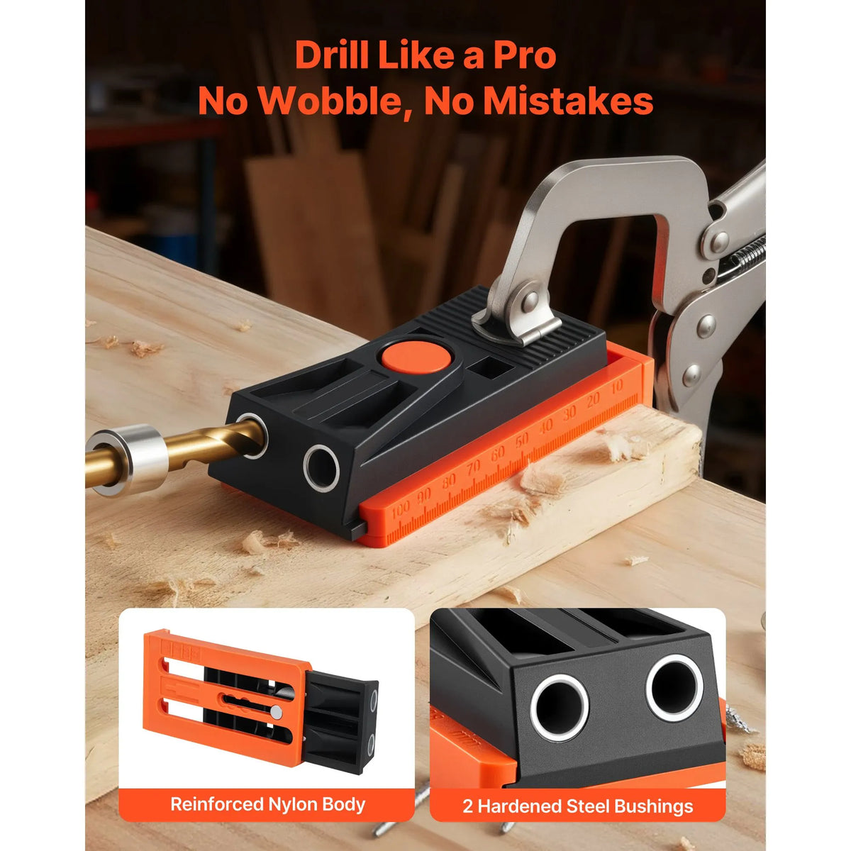 Pocket Hole Jig Kit, 12.7 to 38.1 mm Adjustable, Mini Jig Pocket Hole System with Step Drill, Hex Wrench, Drill Stop Ring, Square Drive Bit, and Screws, Reinforced Nylon Frame, for Woodworking - Image 2