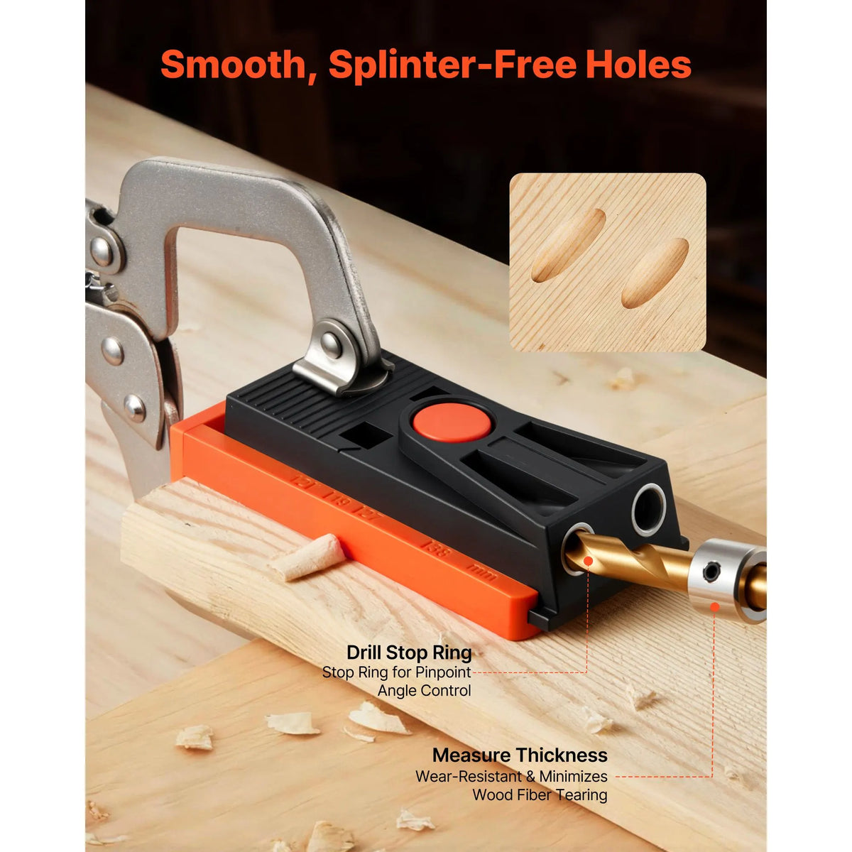 Pocket Hole Jig Kit, 12.7 to 38.1 mm Adjustable, Mini Jig Pocket Hole System with Step Drill, Hex Wrench, Drill Stop Ring, Square Drive Bit, and Screws, Reinforced Nylon Frame, for Woodworking - Image 4