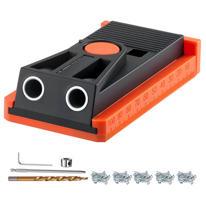 Pocket Hole Jig Kit, 12.7 to 38.1 mm Adjustable, Mini Jig Pocket Hole System with Step Drill, Hex Wrench, Drill Stop Ring, Square Drive Bit, and Screws, Reinforced Nylon Frame, for Woodworking