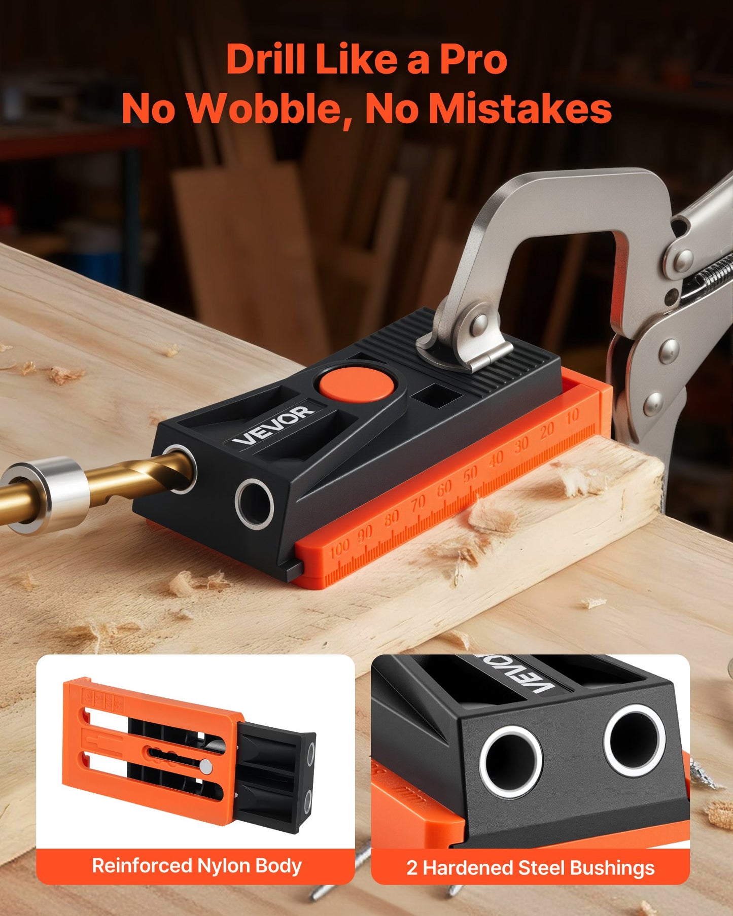 Pocket Hole Jig Kit, 12.7 to 38.1 mm Adjustable, Mini Jig Pocket Hole System with Step Drill, Hex Wrench, Drill Stop Ring, Square Drive Bit, and Screws, Reinforced Nylon Frame, for Woodworking - Image 2