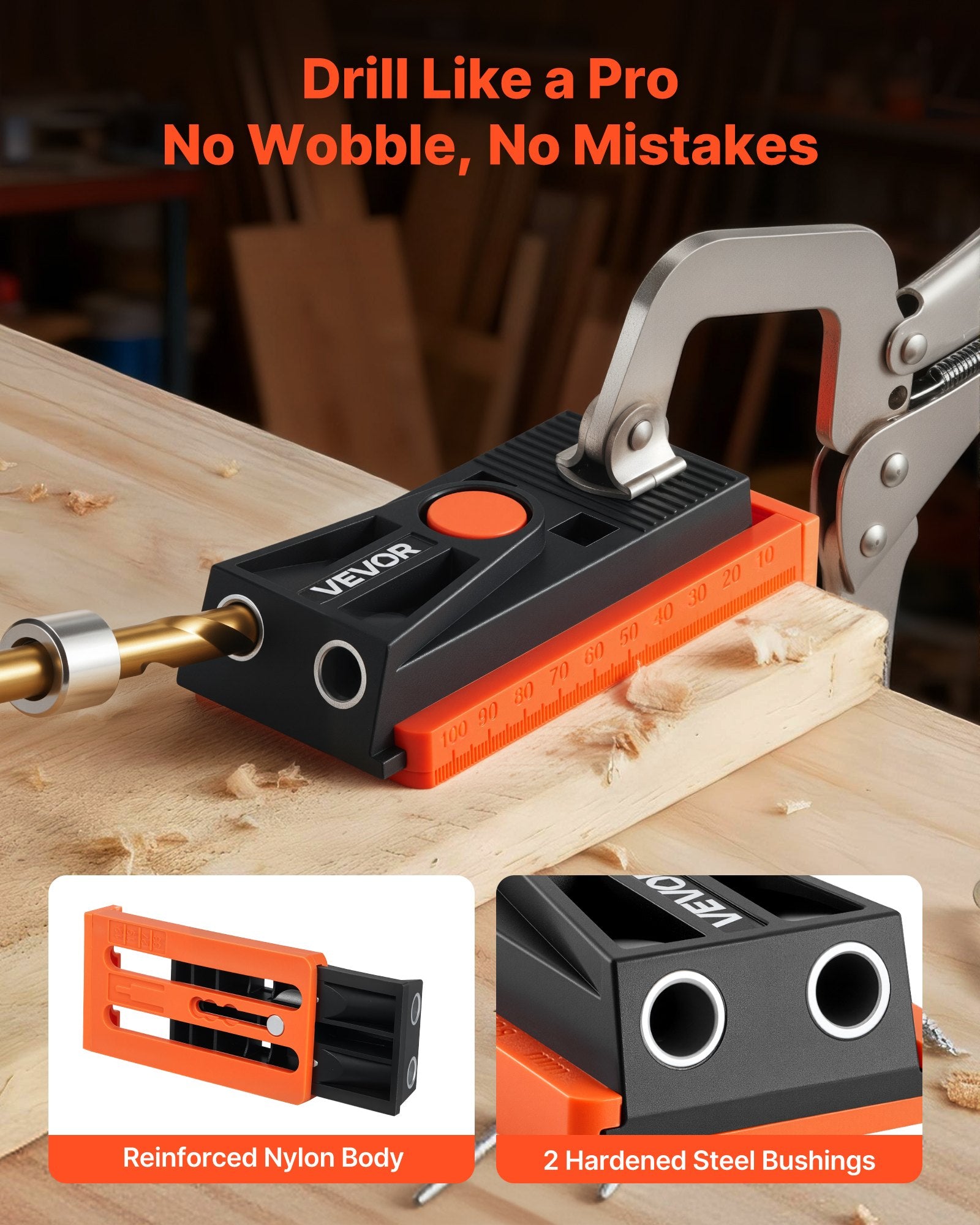 Pocket Hole Jig Kit, 12.7 to 38.1 mm Adjustable, Mini Jig Pocket Hole System with Step Drill, Hex Wrench, Drill Stop Ring, Square Drive Bit, and Screws, Reinforced Nylon Frame, for Woodworking - Image 2