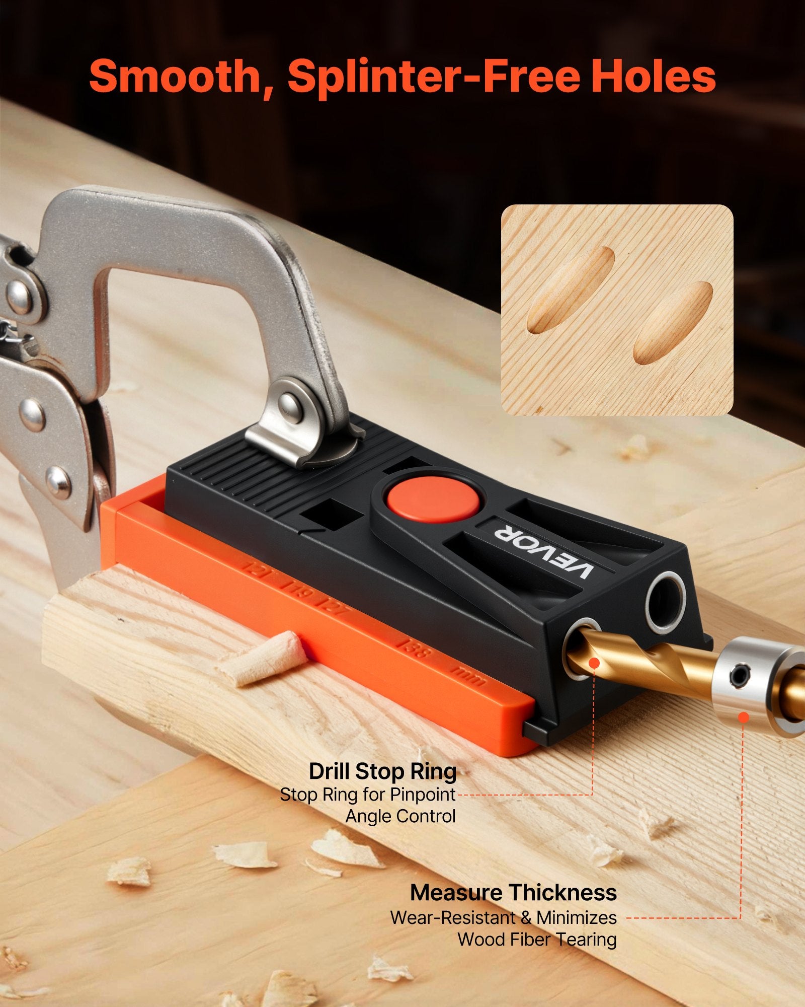 Pocket Hole Jig Kit, 12.7 to 38.1 mm Adjustable, Mini Jig Pocket Hole System with Step Drill, Hex Wrench, Drill Stop Ring, Square Drive Bit, and Screws, Reinforced Nylon Frame, for Woodworking - Image 4