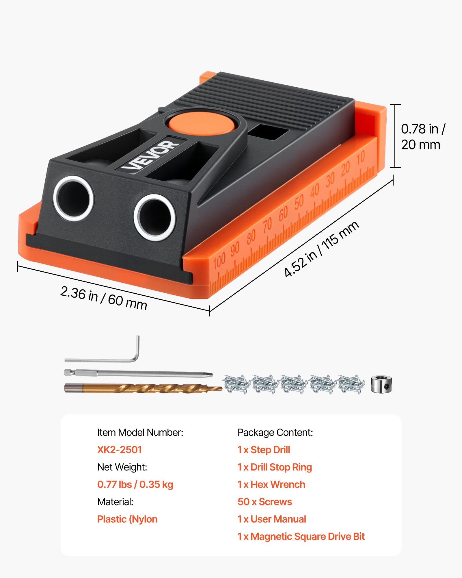 Pocket Hole Jig Kit, 12.7 to 38.1 mm Adjustable, Mini Jig Pocket Hole System with Step Drill, Hex Wrench, Drill Stop Ring, Square Drive Bit, and Screws, Reinforced Nylon Frame, for Woodworking - Image 7