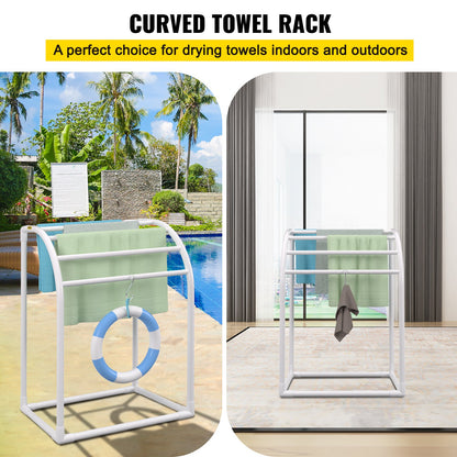 Pool Towel Rack, 5 Bar, Milky, Freestanding Outdoor PVC Curved Poolside Storage Organizer, Include 8 Towel Clips, Mesh Bag, Hook, Also Stores Floats and Paddles, for Beach, Swimming Pool, Home - Image 2