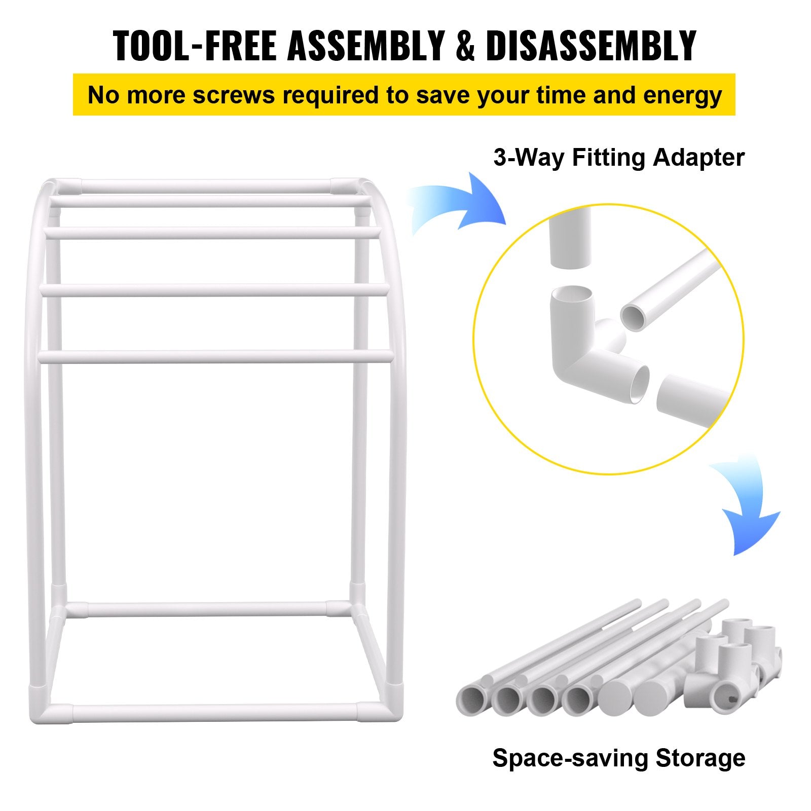 Pool Towel Rack, 5 Bar, Milky, Freestanding Outdoor PVC Curved Poolside Storage Organizer, Include 8 Towel Clips, Mesh Bag, Hook, Also Stores Floats and Paddles, for Beach, Swimming Pool, Home - Image 6