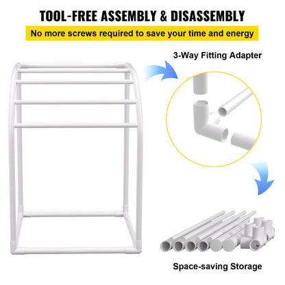 Pool Towel Rack, 5 Bar, Milky, Freestanding Outdoor PVC Curved Poolside Storage Organizer, Include 8 Towel Clips, Mesh Bag, Hook, Also Stores Floats and Paddles, for Beach, Swimming Pool, Home - Image 6