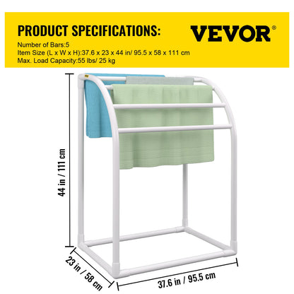 Pool Towel Rack, 5 Bar, Milky, Freestanding Outdoor PVC Curved Poolside Storage Organizer, Include 8 Towel Clips, Mesh Bag, Hook, Also Stores Floats and Paddles, for Beach, Swimming Pool, Home - Image 7