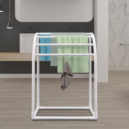 Pool Towel Rack, 5 Bar, Milky, Freestanding Outdoor PVC Curved Poolside Storage Organizer, Include 8 Towel Clips, Mesh Bag, Hook, Also Stores Floats and Paddles, for Beach, Swimming Pool, Home - Image 8