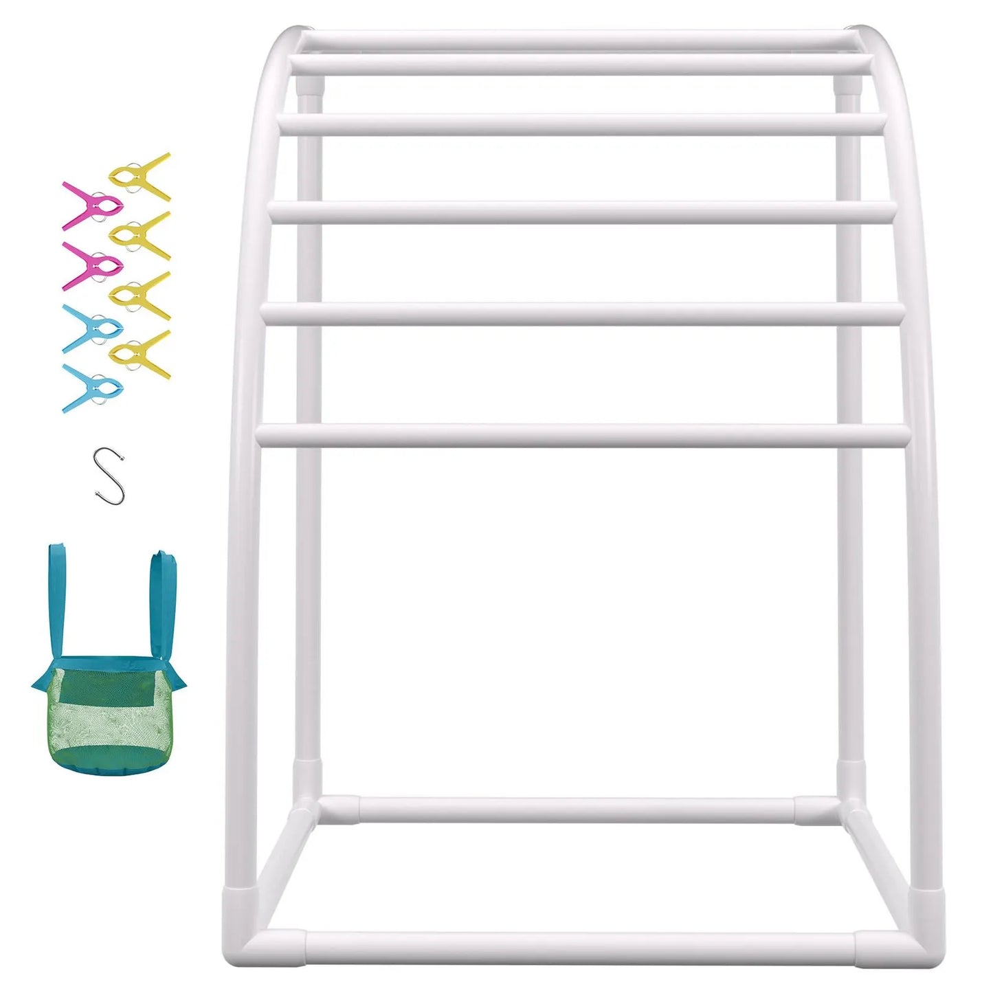 Outdoor Towel Rack Pool Towel Rack 7 Bar Curved White Freestanding Patio